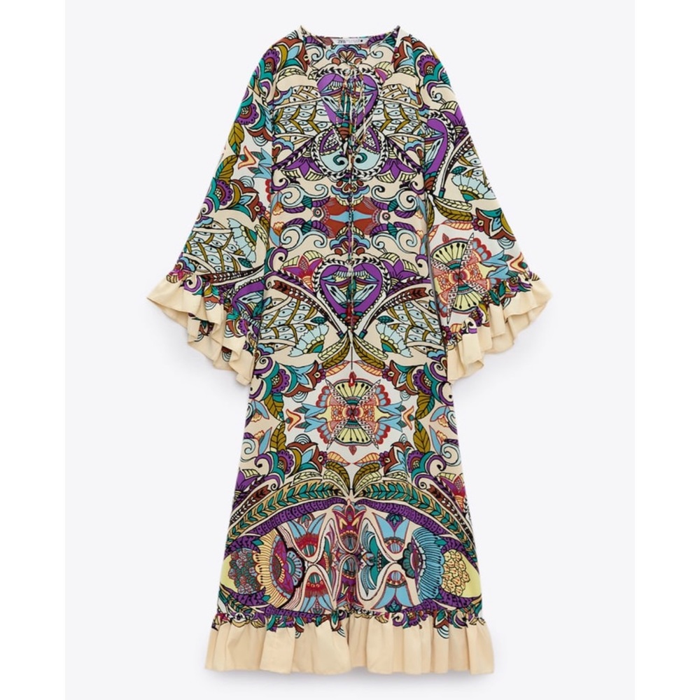 Zara Printed Midi Dress Size Medium - Picture 7 of 11